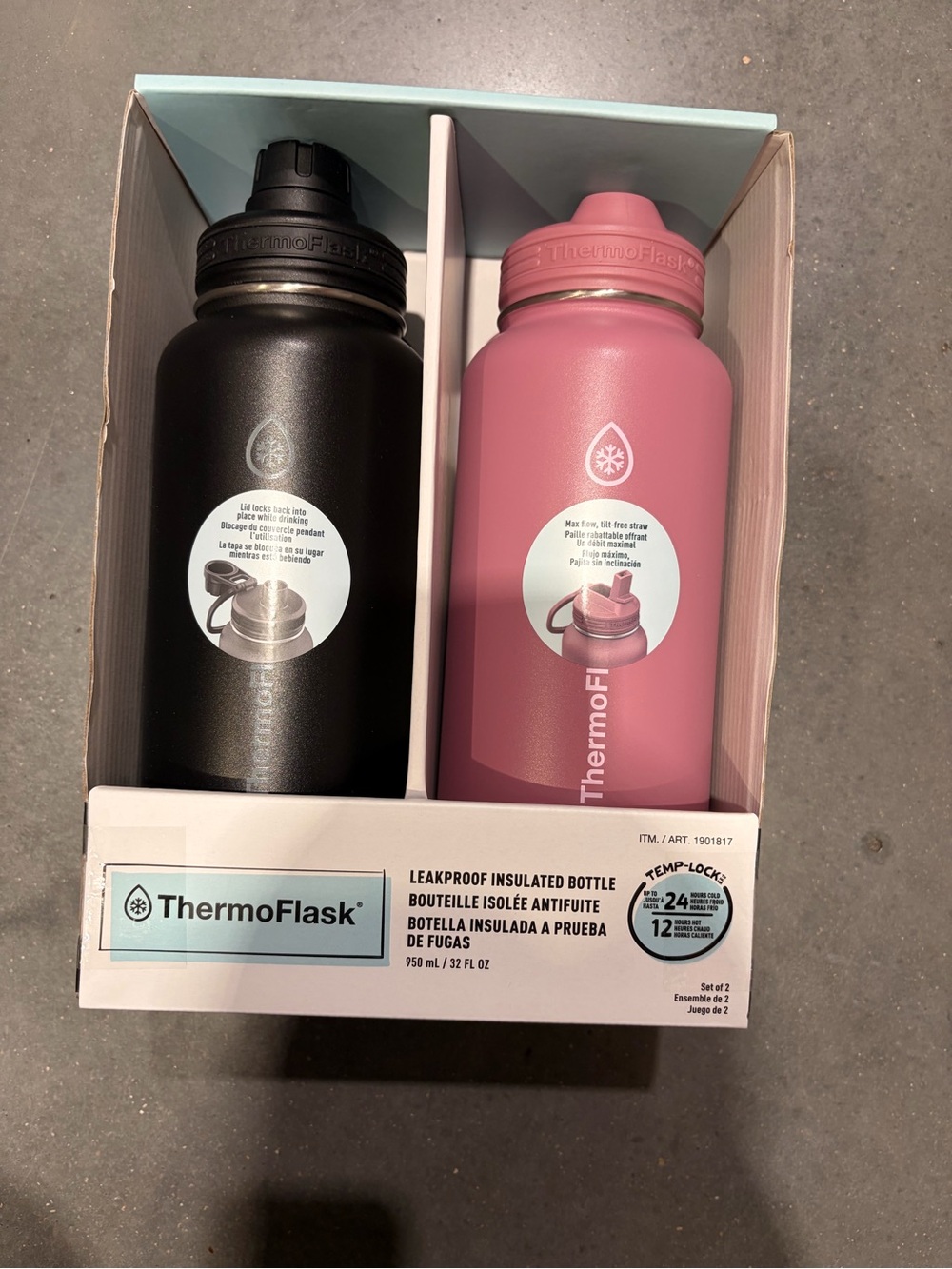 ThermoFlask 32oz . Insulated Stainless Steel, 2-pack blue / grey  new in box